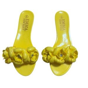 Yellow Slide Sandals with Floral Embellishments